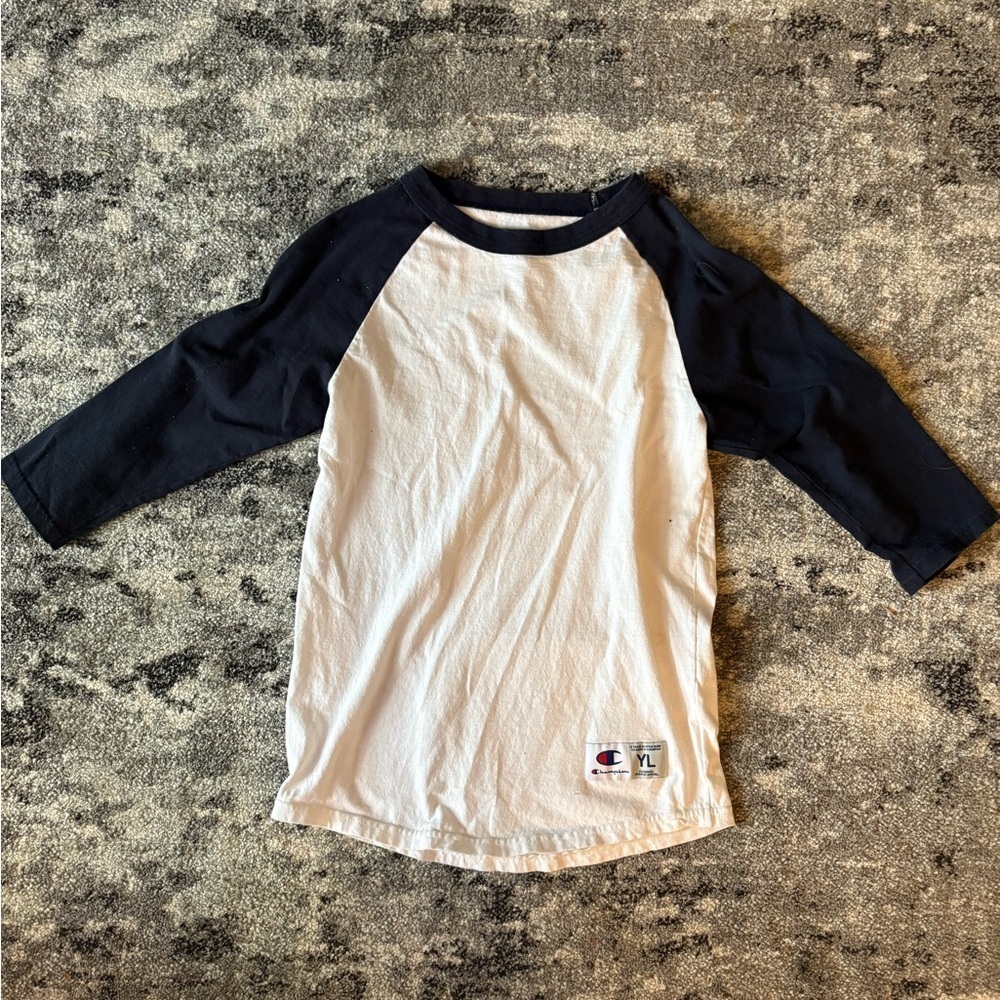 Champion Kids' Navy and White Raglan Shirt youth large baseball - Picture 1 of 3